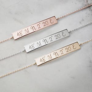 Customized Coordinates Bar, Personal Quote or Wish, 9K 14K 18K Gold Bracelet, Engraved Curved Bar, Unique Gift for Her image 3