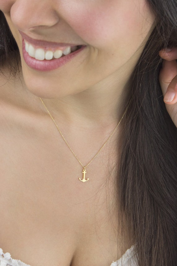 Gold Anchor Charm Necklace, 9k 14K 18K Gold Necklace, Yellow Gold, Nautical Pendant, Solid Gold Sea Necklace, Women's Pendant, Gift for Her