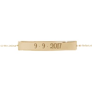 Customized Coordinates Bar, Personal Quote or Wish, 9K 14K 18K Gold Bracelet, Engraved Curved Bar, Unique Gift for Her image 5