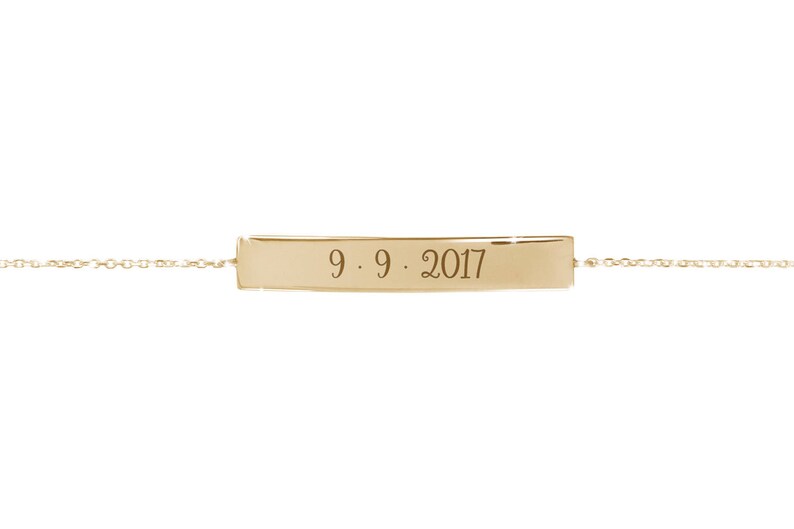 Customized Coordinates Bar, Personal Quote or Wish, 9K 14K 18K Gold Bracelet, Engraved Curved Bar, Unique Gift for Her image 5