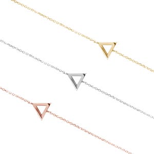 Gold Triangle Frame Charm, 9K 14K 18K Gold Bracelet, Dainty Cable Chain, White Gold, Geometric Bracelet, Triangle Jewelry, Gift For Women image 8