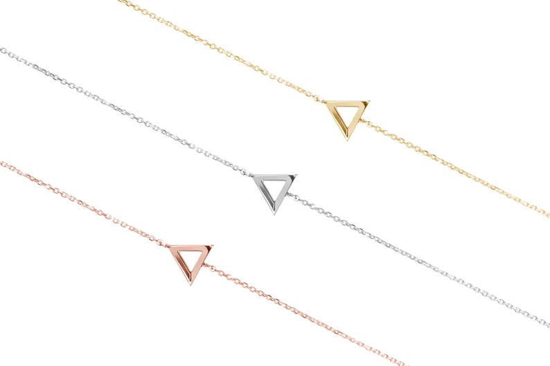 Gold Triangle Frame Charm, 9K 14K 18K Gold Bracelet, Dainty Cable Chain, White Gold, Geometric Bracelet, Triangle Jewelry, Gift For Women image 8