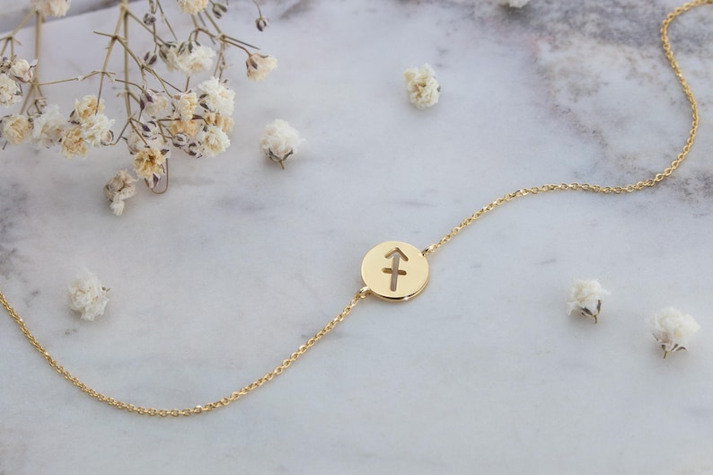 Zodiac Sign Charm Personalized Horoscope Symbol Gift For Her Yellow Gold Gold Customized Zodiac Bracelet 9K 14K 18K Gold Bracelet