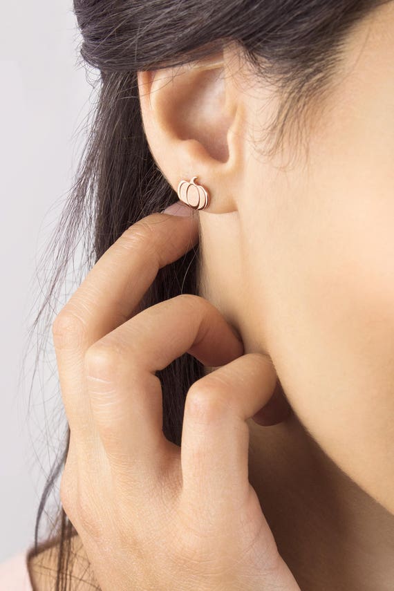 Pumpkin Stud Earrings 9K 14K 18K Gold Earrings Rose Gold