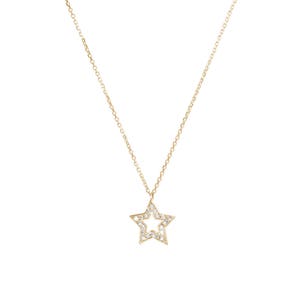 Gold Diamond Star Charm, 9K 14K 18K Yellow Gold Necklace, White Natural Diamond Pendant, Solid Gold Celestial Jewelry, Romantic Gift For Her image 4