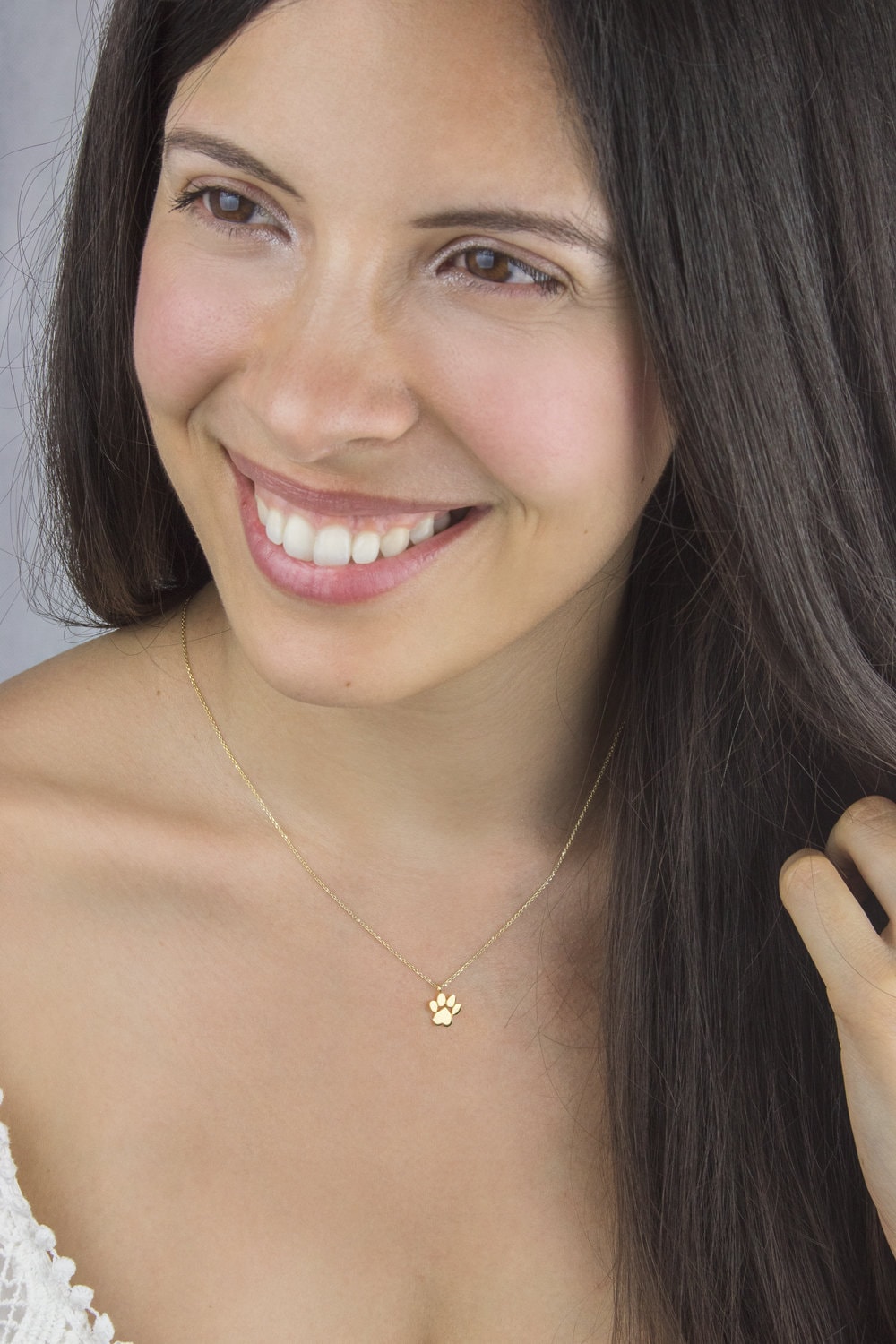 Tiny Paw Print Pendant, Dog or Cat Paw Charm, 9K 14K 18K Gold Necklace, Yellow White or Rose, Engraved Initial, Pet Loss, Gift For Her