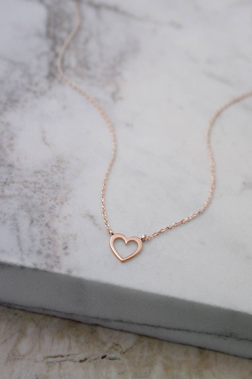 Small Gold Heart Charm Necklace Romantic Heart Pendant 9K | Etsy