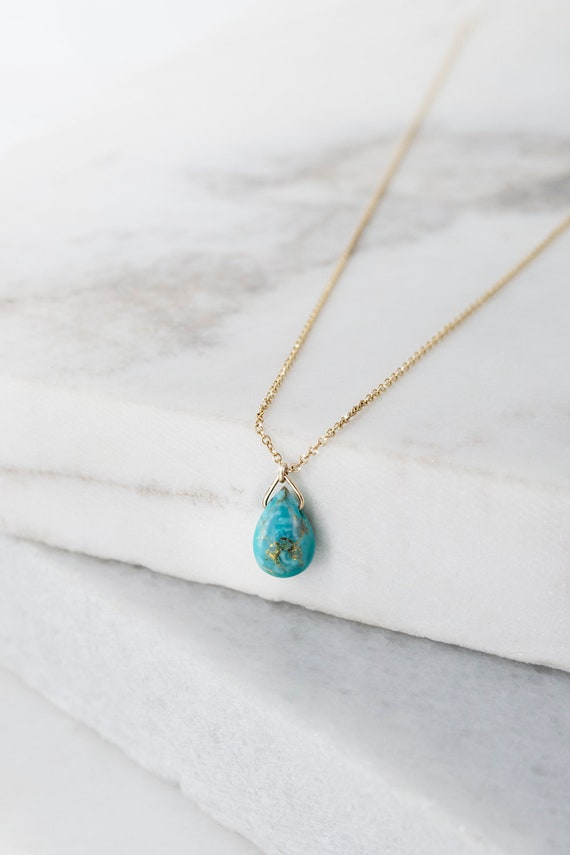 Turquoise Birthstone Pendant Real Gold Necklace December