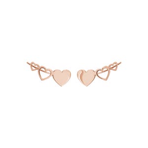 Rose Gold Heart Climbers, 9K 14K 18K Solid Gold Earrings, Romantic Gift for Her, Love Gift image 3