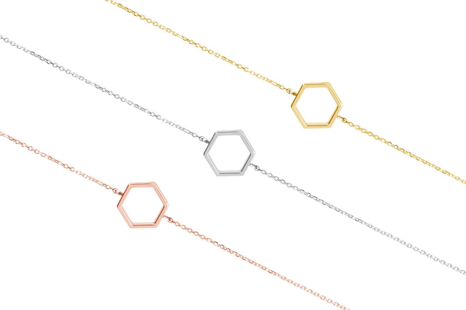 Small Hexagon Charm 9K 14K 18K Gold Bracelet Rose Gold Etsy