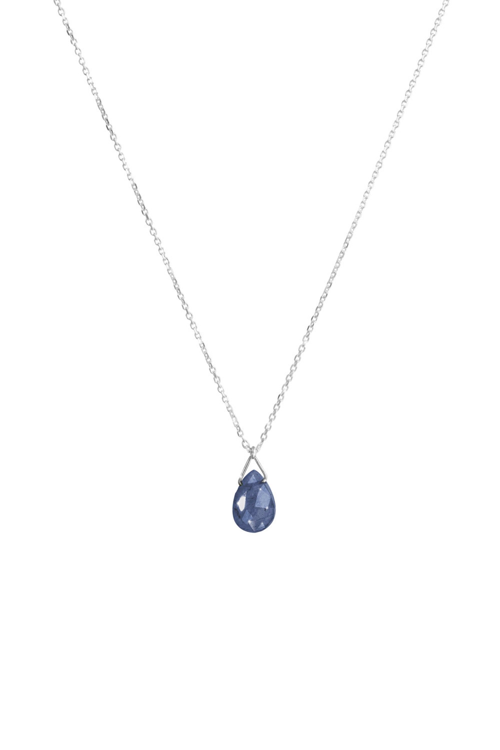 Blue Sapphire Drop Necklace Sapphire September Birthstone Etsy