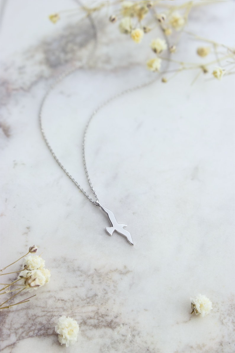 Tiny Gold Bird Necklace Seagull Charm 9K 14K 18K Gold Etsy