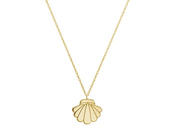 14k Yellow Gold Solid Clam Shell Pendant - Textured Polished Charm, 16x12mm, Does Not Include Chain - View #2