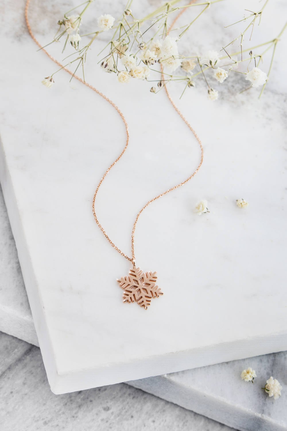 Gold Snowflake Pendant 9K 14K 18K Gold Necklace Rose Gold