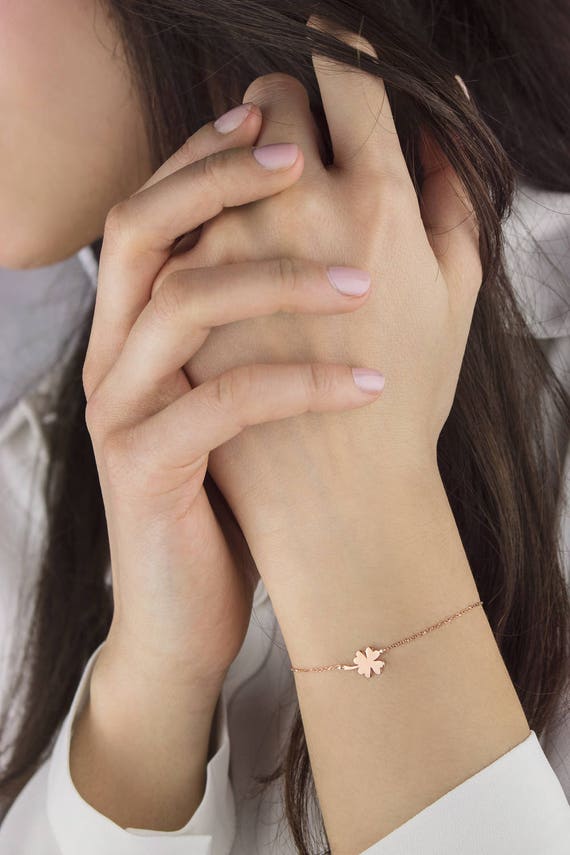 14K Real Gold Fashion Lucky Leaf Clover Bracelet