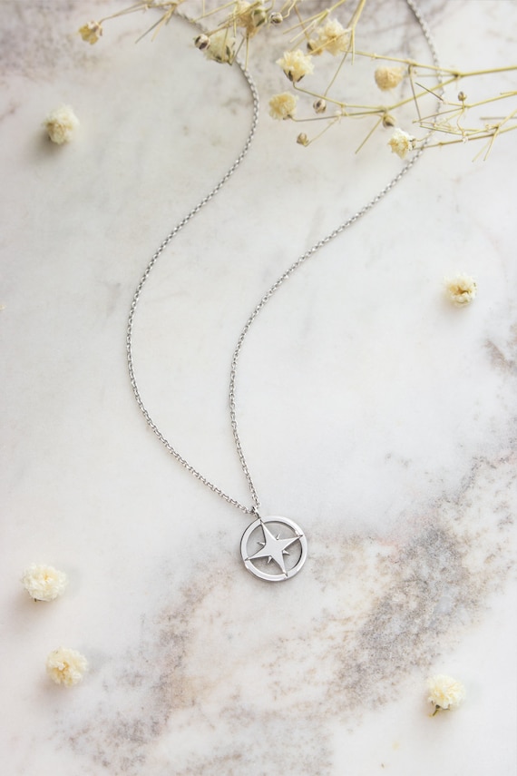 Simple Compass Pendant 9K 14K 18K Gold 