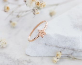 Tiny Flower Ring, 9K 14K 18K Rose Gold Ring, Dainty Floral Band