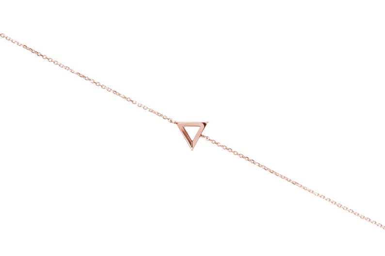 Gold Triangle Frame Charm, 9K 14K 18K Gold Bracelet, Dainty Cable Chain, White Gold, Geometric Bracelet, Triangle Jewelry, Gift For Women image 6