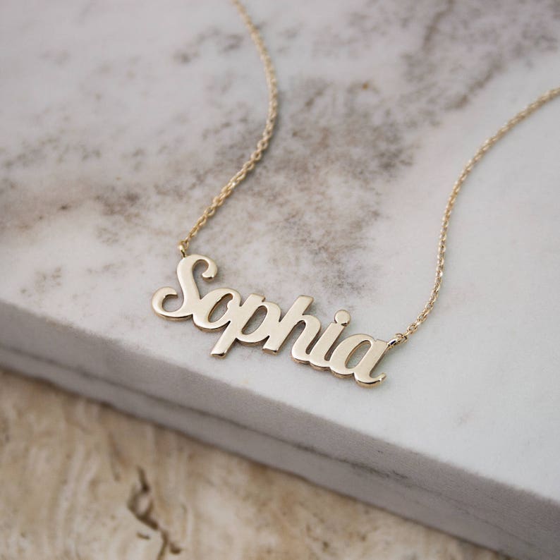 Gold Name Necklace 9K 14K 18K Yellow Gold Necklace Custom Etsy
