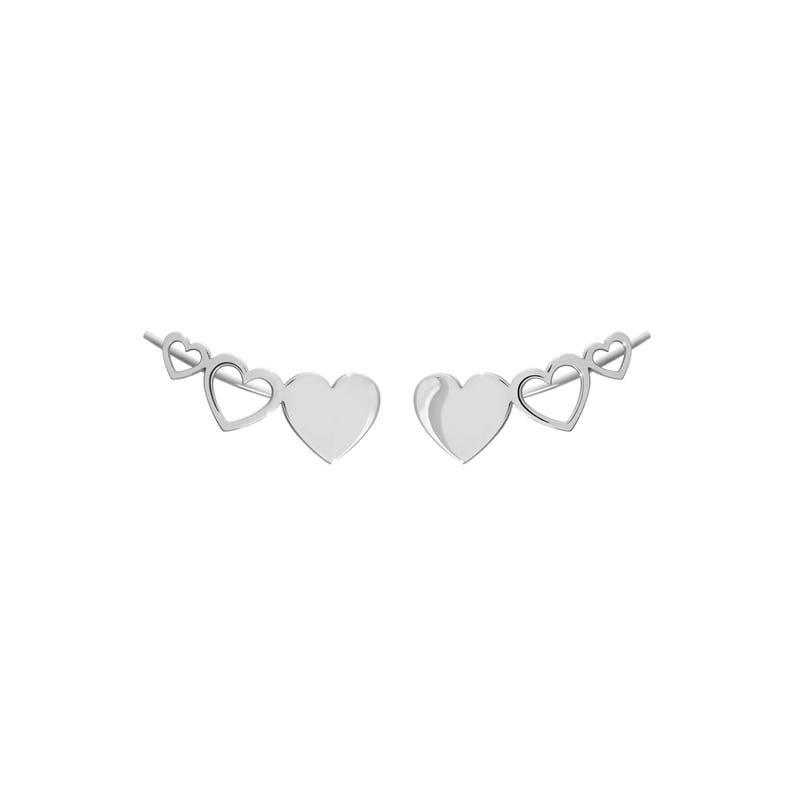 Rose Gold Heart Climbers, 9K 14K 18K Solid Gold Earrings, Romantic Gift for Her, Love Gift image 5