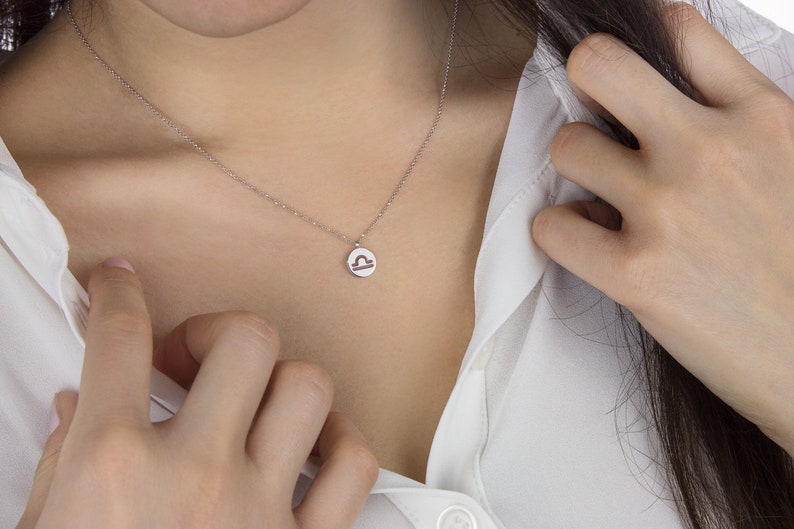 Gift For Her Gold Zodiac Pendant Custom Zodiac Sign Charm White Gold 9K 14K 18K Gold Necklace Solid Gold Sign Horoscope Symbol Charm