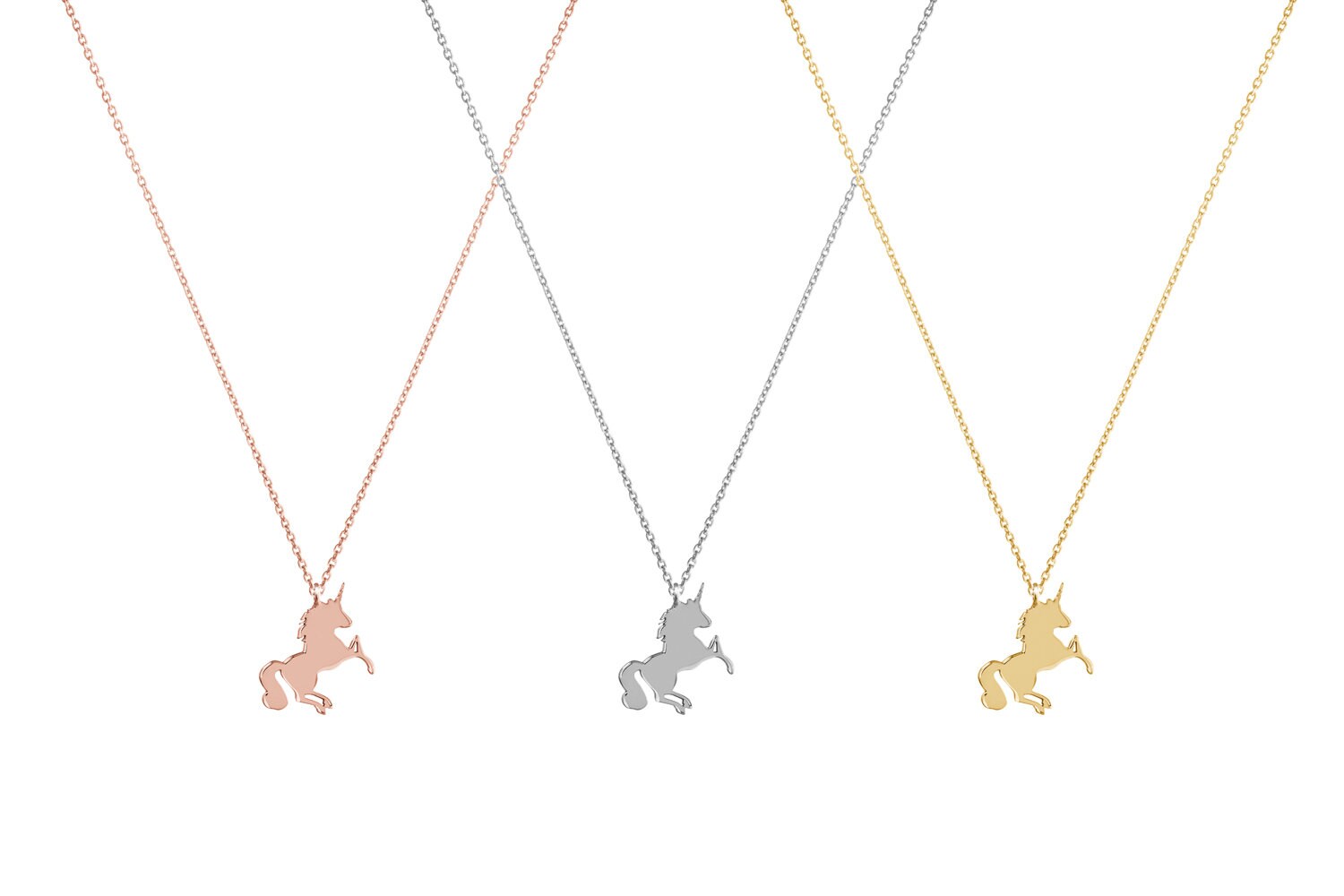 Gold Unicorn Charm Necklace Dainty Unicorn Pendant 9K 14K Etsy