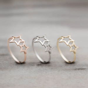 Double Star Ring, Gold Band, Two Stars in Gold, 9K 14K 18K Gold Ring ...