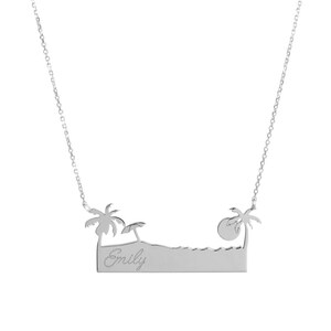 Gold Palm Tree Necklace with Engraved Name, Inspirational Personalized Gift, 9K 14K 18K Solid Gold, Custom-Engraved image 3