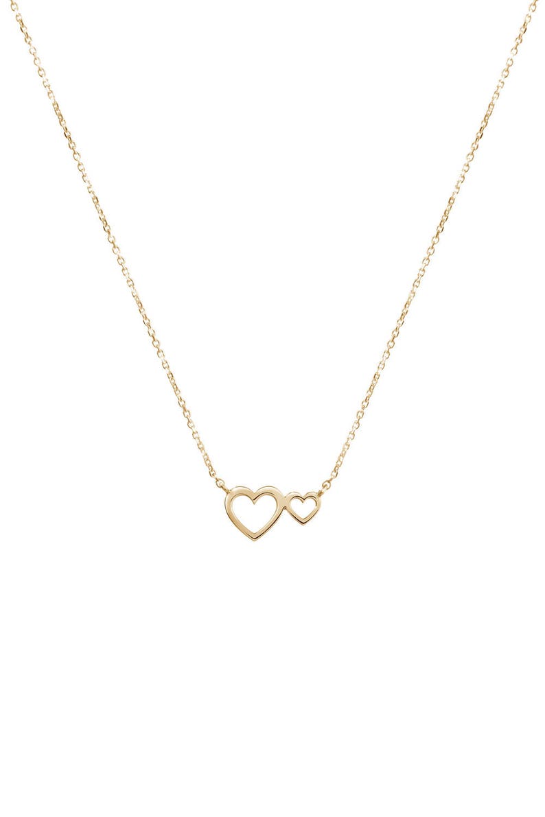 Two-Heart Necklace Romantic Pendant 14K Rose Gold Necklace Gift For Mom Gold Love Heart Women/'s Necklace Double Heart Necklace