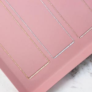 Gold Thin Bar Necklace, Diamond Gold Bar, 9K 14K 18K Rose Gold Necklace, Diamond Necklace, Gold Bar Pendant, White Diamond Bar, Gift For Her image 3