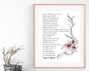 Lillies Wedding Song Vows Calligraphy Handmade Cotton Paper Print 1st Year Anniversary 2nd Anniversary Custom Typography Wedding