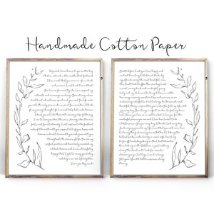 Set of 2 Wedding Song Vows Prints - Calligraphy - Handmade Cotton Paper - Leaves - 1st Year Anniversary Paper 2nd Anniversary Cotton