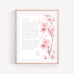 Cherry Blossoms Sakura - Wedding Song Vows Calligraphy Handmade Cotton Paper Print 1st Year Anniversary 2nd Anniversary Custom Typography