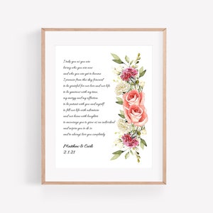 Orange Roses Pink Red Green White Carnation - Wedding Song Vows Calligraphy Handmade Cotton Paper Print 1st Year Anniversary 2nd Anniversary