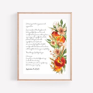 Peaches Wheat - Wedding Song Vows Calligraphy Handmade Cotton Paper Print 1st Year Anniversary 2nd Anniversary Custom Typography
