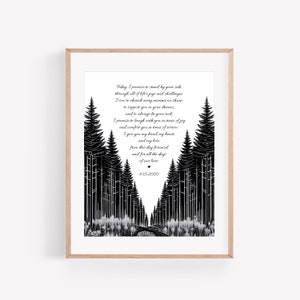 Pine Tree Forest - Wedding Song Vows Calligraphy Handmade Cotton Paper Print 1st Year Anniversary 2nd Anniversary Custom Typography