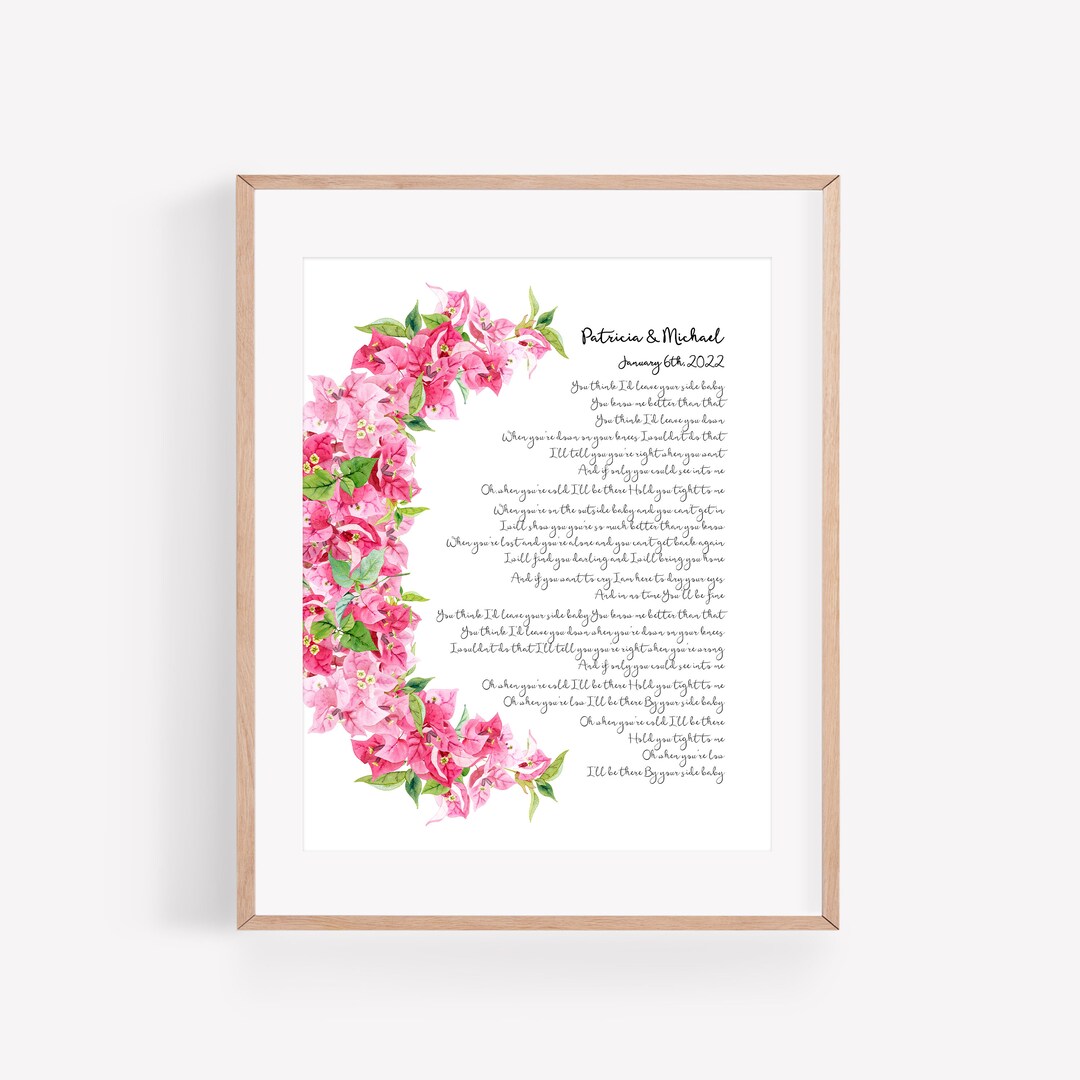Pink Bougainvillea - Wedding Song Vows Calligraphy Handmade Cotton ...