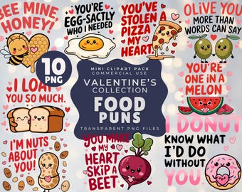 Food Pun Clipart PNG, Valentine's Day Food Quotes, Cute Mini Clipart Pack, 10 PNG Designs, Digital Download, Commercial Use