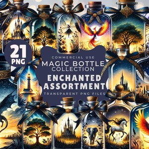 Magic Bottles Clipart PNG, Enchanted Bottle Illustrations, 21 Transparent PNG Pack, Digital Download, Commercial Use