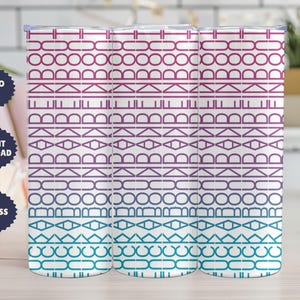 May include: A tumbler with a geometric pattern in shades of purple and teal. The design features repeating shapes and lines. The tumbler has the text "BONUS WRAP TO ADD A NAME", "INSTANT DOWNLOAD", and "SEAMLESS".