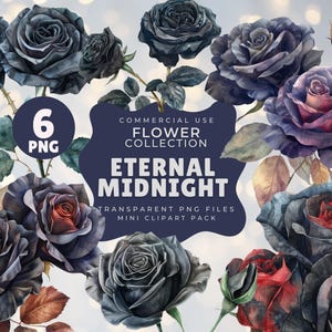 Dark Roses Clipart Pack | 6 PNGs | 300dpi | Commercial Use | Transparent Backgrounds | Gothic Floral Designs