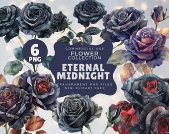 Dark Roses Clipart Pack | 6 PNGs | 300dpi | Commercial Use | Transparent Backgrounds | Gothic Floral Designs