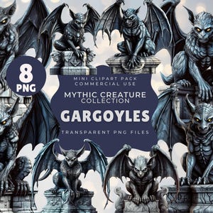 Gargoyles Clipart PNG, Gothic Statues, 8 PNG Clipart Pack, Digital Download, Commercial Use
