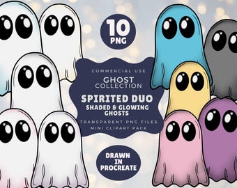 Cute Ghost Clipart PNG |  10 PNGs | Transparent Background | Cute Halloween Ghost Illustrations | Digital Download | Commercial Use