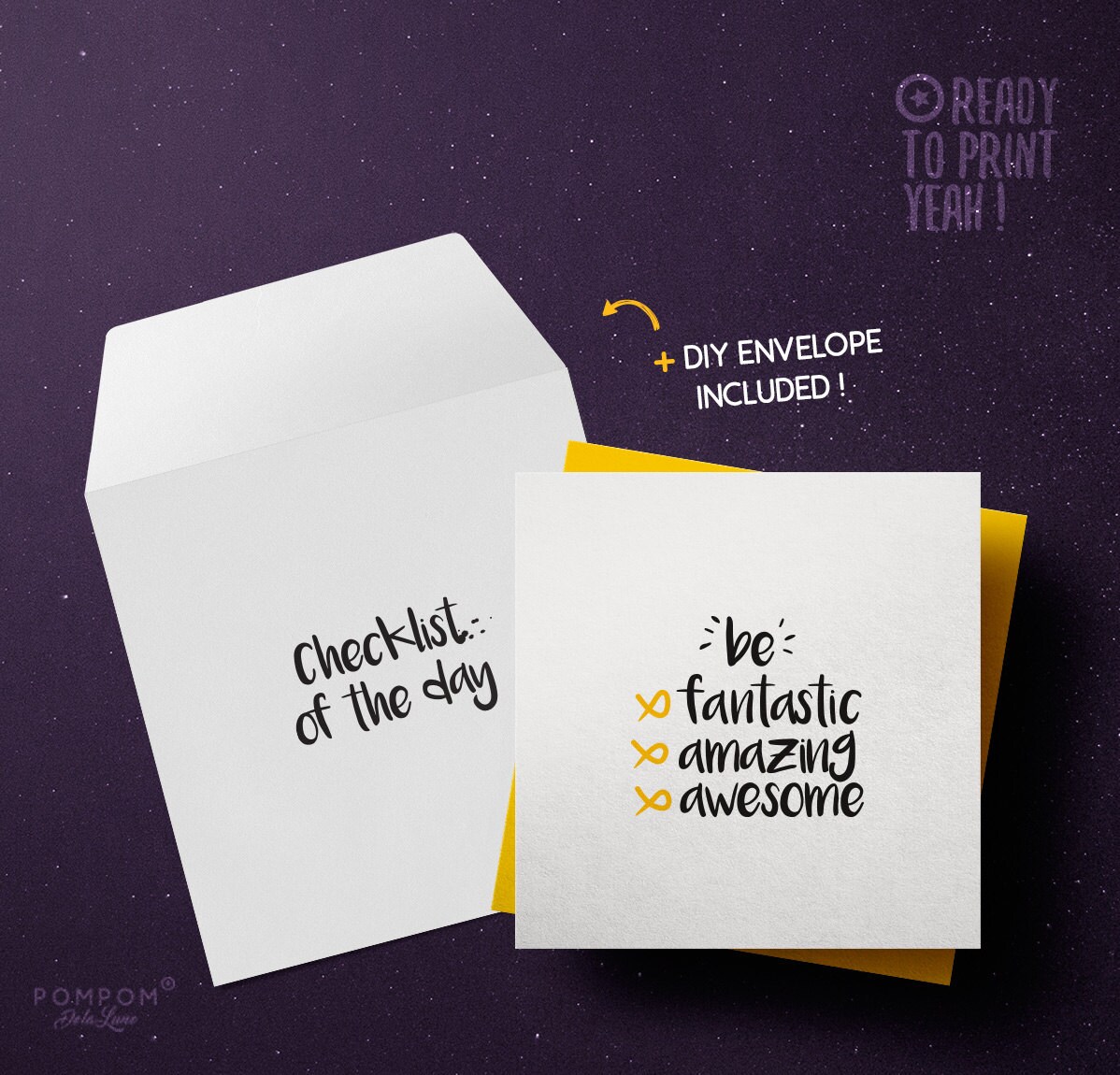 Printable Birthday Greeting Card Checklist Of The Day Instant Download Motivation Quote Black And Yellow Diy Envelope