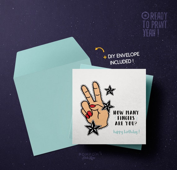 Carte Anniversaire A Imprimer Happy Birthday Fingers Etsy