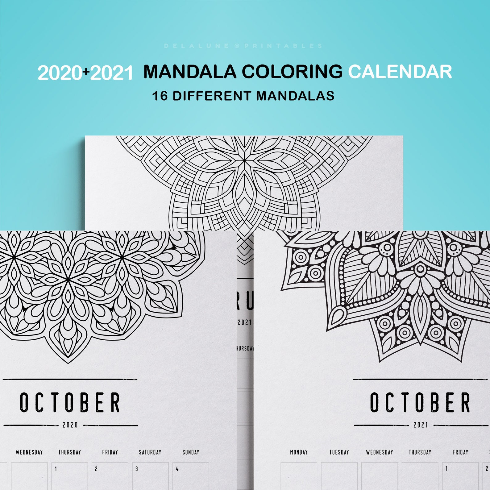 2020 2021 PRINTABLE Calendar Mandala Coloring Calendar - Etsy
