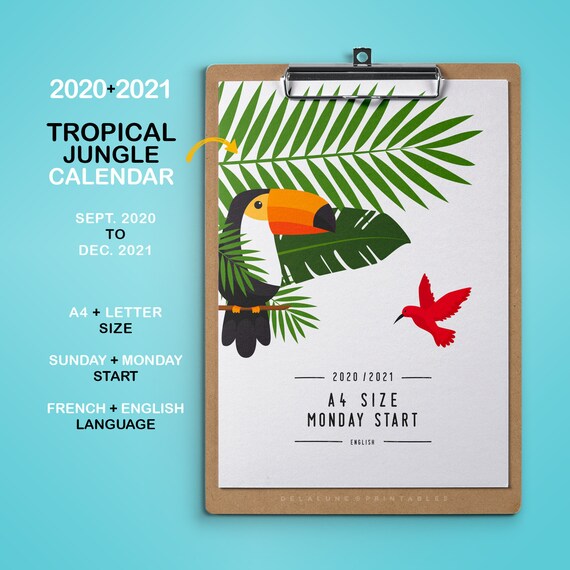 2020 2021 Printable Calendar Jungle Tropical Calendar Etsy calendrier 2021 tropical
