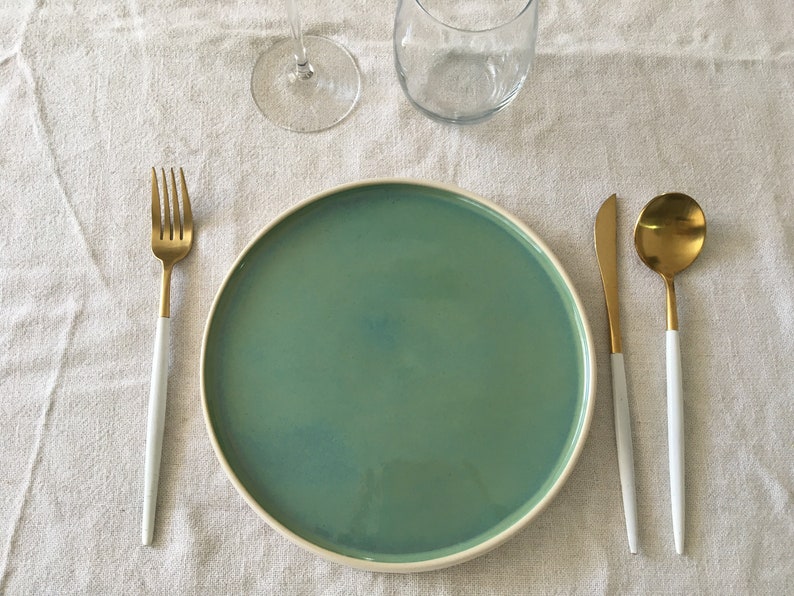 Green Ceramic Dinner Plate 23.5 with white clay