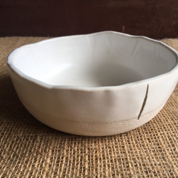 Ceramic Cereal Bowl with Kintsugi on White Clay 15.5cm - Matte White